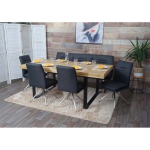 Esszimmer-Set mit Tisch, Bank und 4 Stühlen in Dunkelgrau, 180 cm breit.