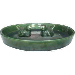 Vogeltränke 30 cm x 30 cm x 6 cm Keramik-Ton Grün