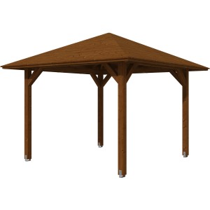 Skan Holz Pavillon Cannes 1, nussbaum lasiert, 294x294 cm. Holz-Gartenlaube mit robusten Pfosten und Dach.