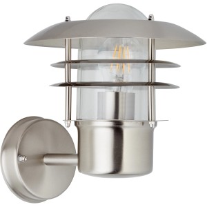 Moderne Brilliant Außenwandleuchte Terrence aus Edelstahl und Glas. Spritzwassergeschützt.