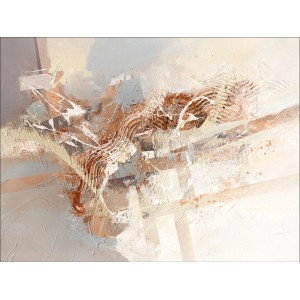 Abstraktes Leinwandbild in Grau, Braun und Weiß, 116x84 cm. Wanddeko für Wohnräume.