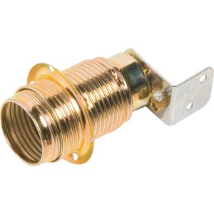 Messingfarbene E14 Lampenfassung mit Winkel zur Lampeninstallation.