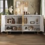 okwish Sideboard mit Geometrischem Design Goldene Griffe Wohnzimmer 152x40x75cm Weiß_4