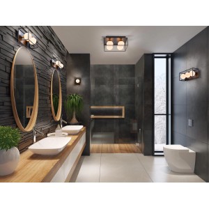 Schwarze Ledvance Bad-Deckenleuchte Decor Square, 4-flammig, 35x35 cm im Badezimmer.