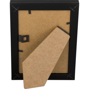 Rückseite eines schwarzen MDF-Bilderrahmens (10x15 cm) mit Aufsteller.