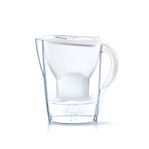Brita Marella Wasserfilter-Kanne, weiße Kanne mit Filter und Wasser, inkl. 3 Maxtra+ Filterkartuschen.