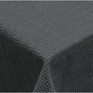 Anthrazitfarbene, runde Garten-Tischdecke (Ø 130 cm) mit leicht strukturierter Oberfläche.