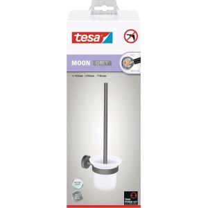 Tesa WC-Bürstenhalter Moon, Grau Matt, mit Klebelösung. WC-Bürste mit Glasbehälter.