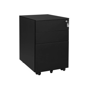 Schwarzer Songmics Rollcontainer (52x39x60 cm) mit 3 Schubladen und Rollen.