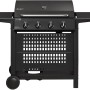 Schwarzer Enders Gasgrill San Diego Next 4 mit 4 Brennern und Seitenablagen.