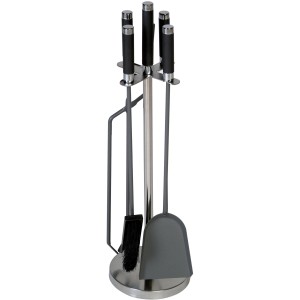 Lienbacher Kamingarnitur, 4-teilig, Edelstahl mit Besen, Schaufel, Zange und Schürhaken.