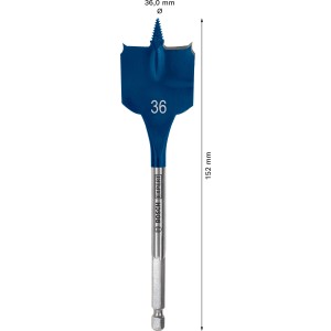 Bosch Flachfräsbohrer Expert Self Cut Speed, Ø 36 mm, blau-silber, 152 mm lang.