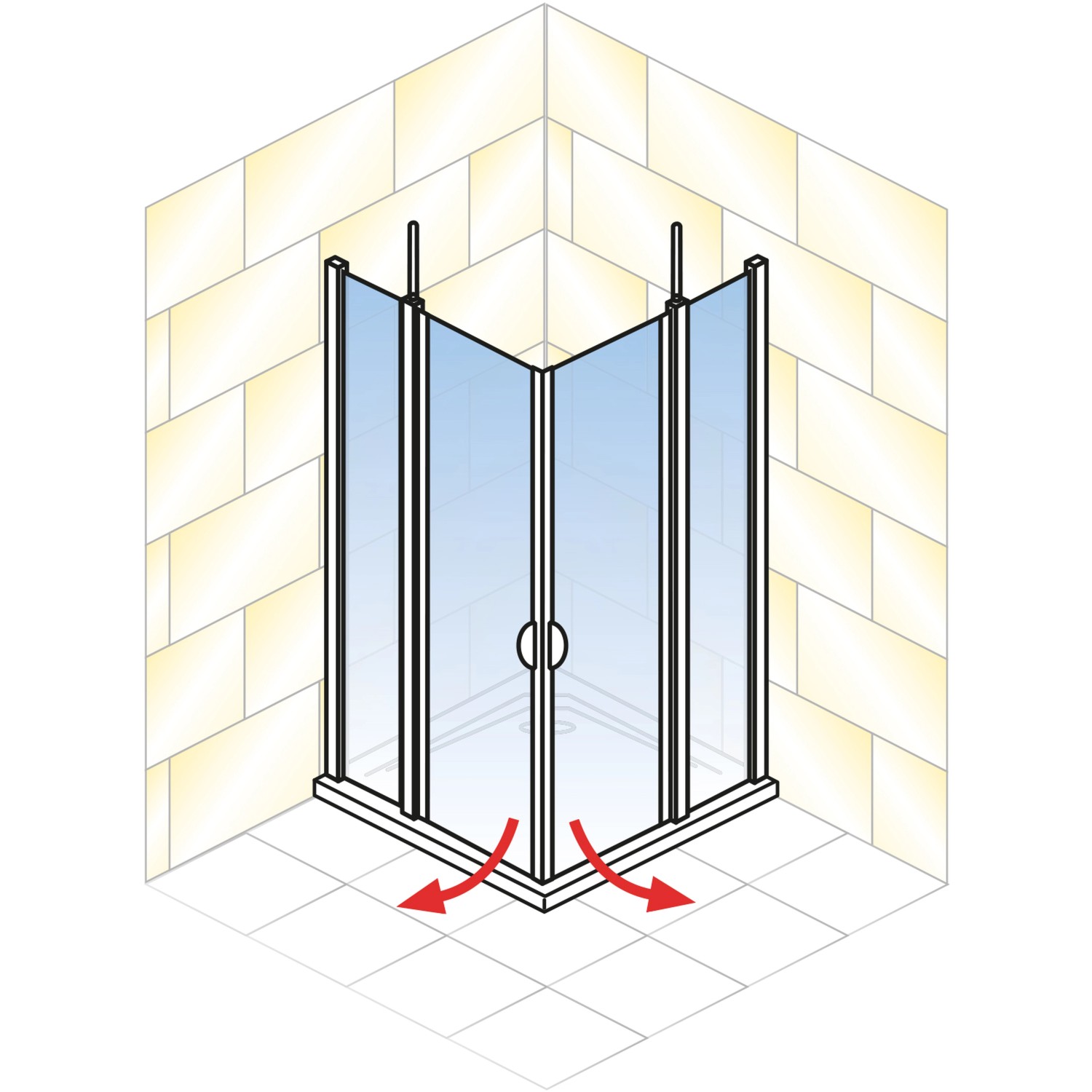 Schulte Eckeinstieg Sunny, 4-teilig, Alu-Natur, Klarglas, 180x80 cm, teilgerahmte Eckdusche.