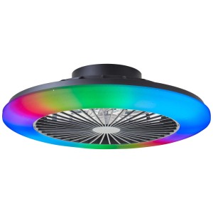 Schwarze LED-Deckenleuchte Salerno mit Ventilator und RGB-Beleuchtung, Ø 48,5 cm.