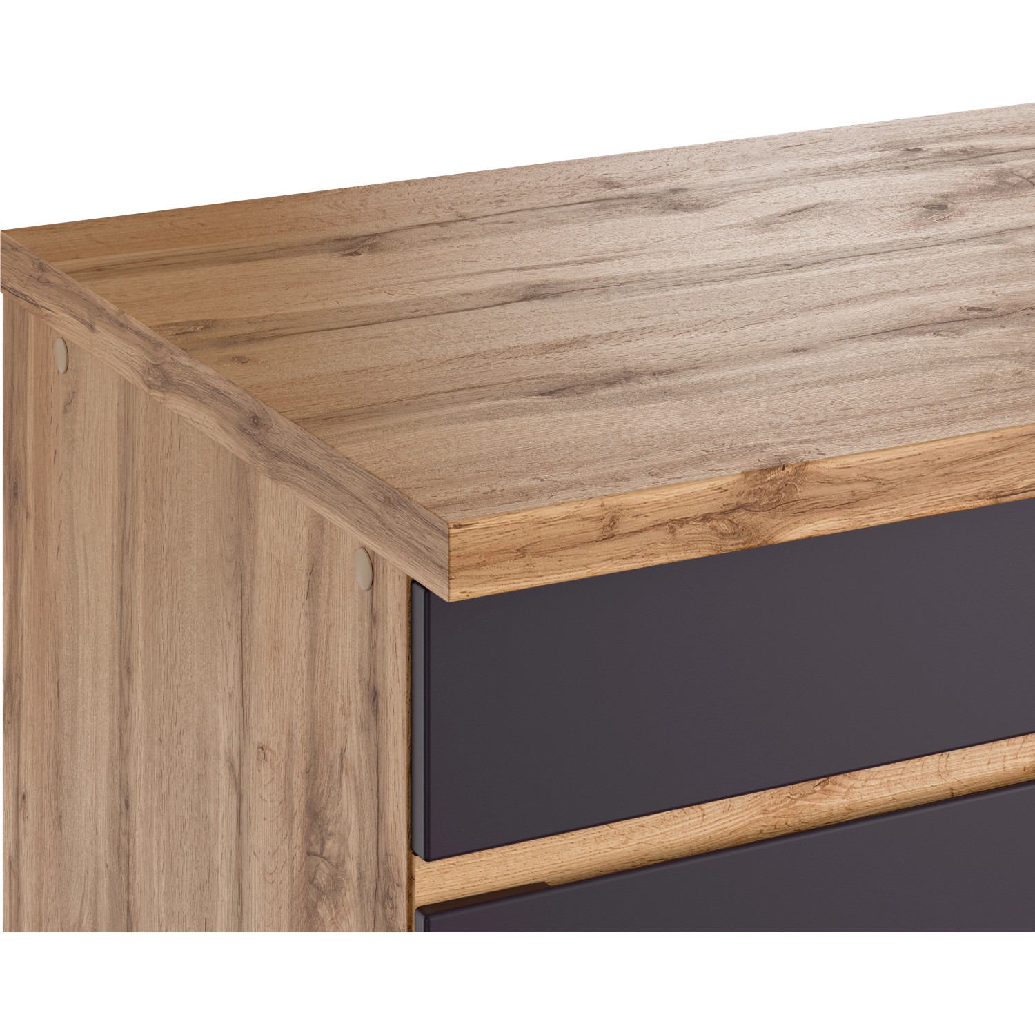 Detailaufnahme: Held Möbel Küchen-Eckschrank Turin in Graphit/Wotaneiche, MDF-Front, grifflos.