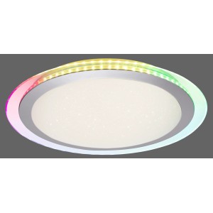 LED-Deckenleuchte Cyba Silber mit RGB-Rainbow-Effekt, Ø 45 cm. Dimmbar und mit Sternenhimmel-Effekt.