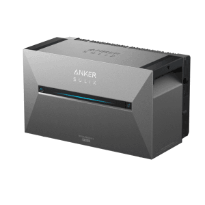Anker Solix Solarbank Power Dock für Balkonkraftwerke, graues Gehäuse.