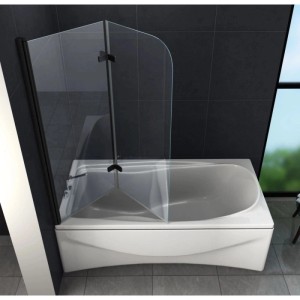 Glasdeals Badewannenaufsatz Duschtrennwand BREASE in Schwarz 120 x 140 cm 3672