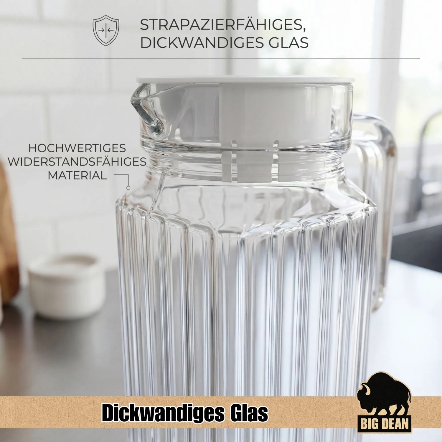 BigDean Kühlschrankkrug 1,1 Liter Glas Wasserkrug Mit Deckel Ergonomischer Griff kaufen bei OBI