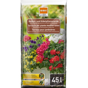 Sack OBI Balkon- und Kübelpflanzenerde, 45L. Ideal für Balkonpflanzen und mediterrane Pflanzen.