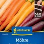 Kiepenkerl Möhren Harlequin Mix als Saatband: bunte Karotten in Orange, Gelb, Weiß und Violett.
