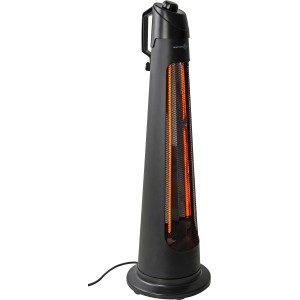 Schwarzer, rotierender Heizstrahler Infrae 1200 W für den flexiblen Einsatz im Innenbereich.