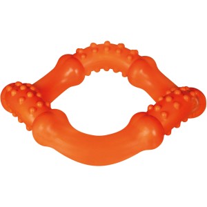 Oranger Trixie Ring aus Naturgummi, gewellt, schwimmfähig, Durchmesser 15 cm.