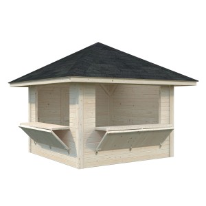 Palmako Marktstand Bianca Set 105 aus naturbelassenem Fichtenholz mit zwei Verkaufsklappen.