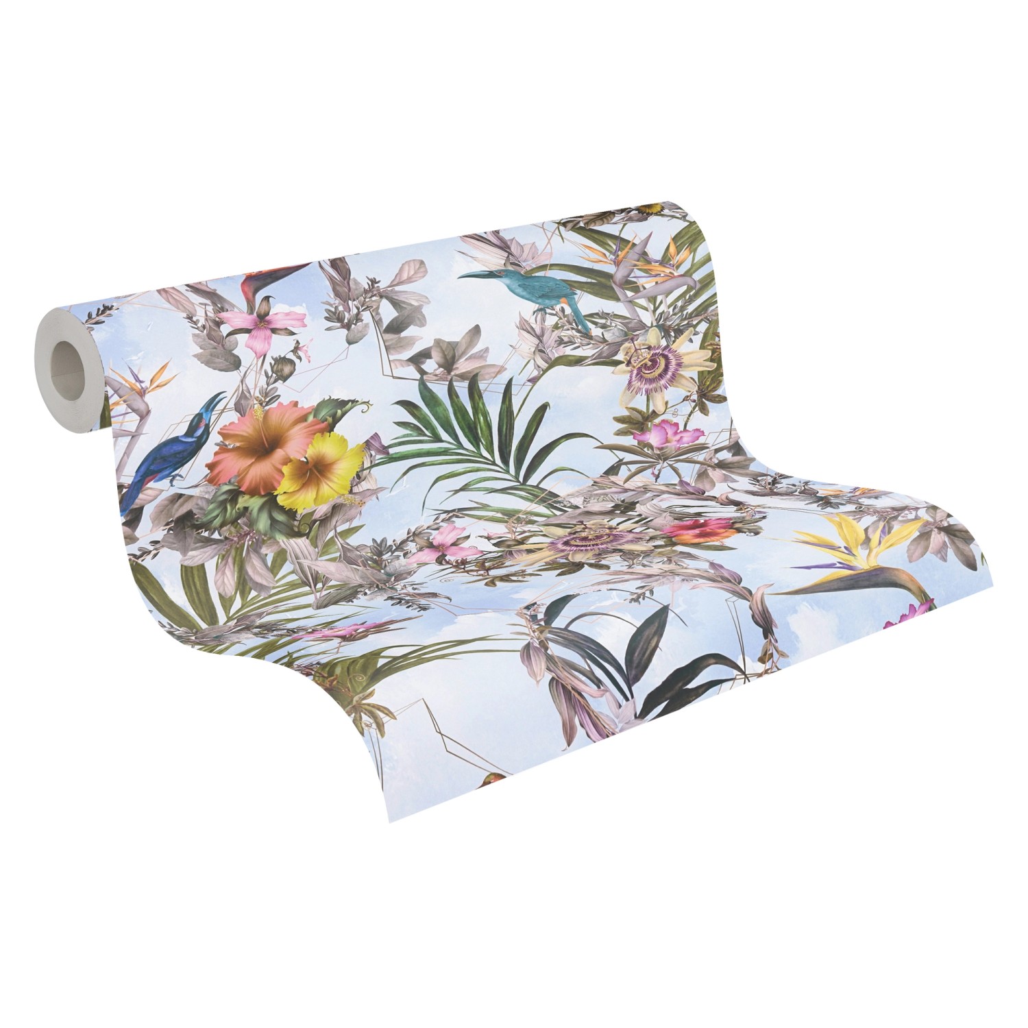 Vliestapete mit Blumenmuster in Weiß und Grün. Dekorative Tapete mit floralem Design.