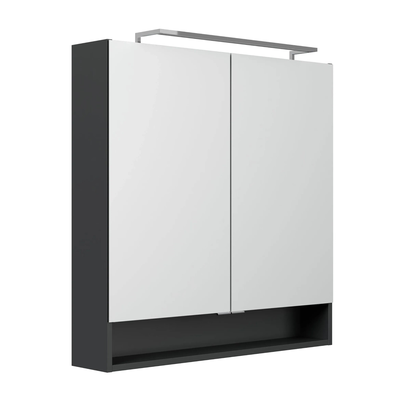 Fackelmann Spiegelschrank Luna, 80 cm, Anthrazit mit LED-Beleuchtung und Softclose-Türen.