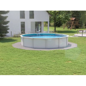 Steinbach Stahlwand-Pool Set Nuovo de Luxe II, Ø 460 cm, mit Leiter im Garten.