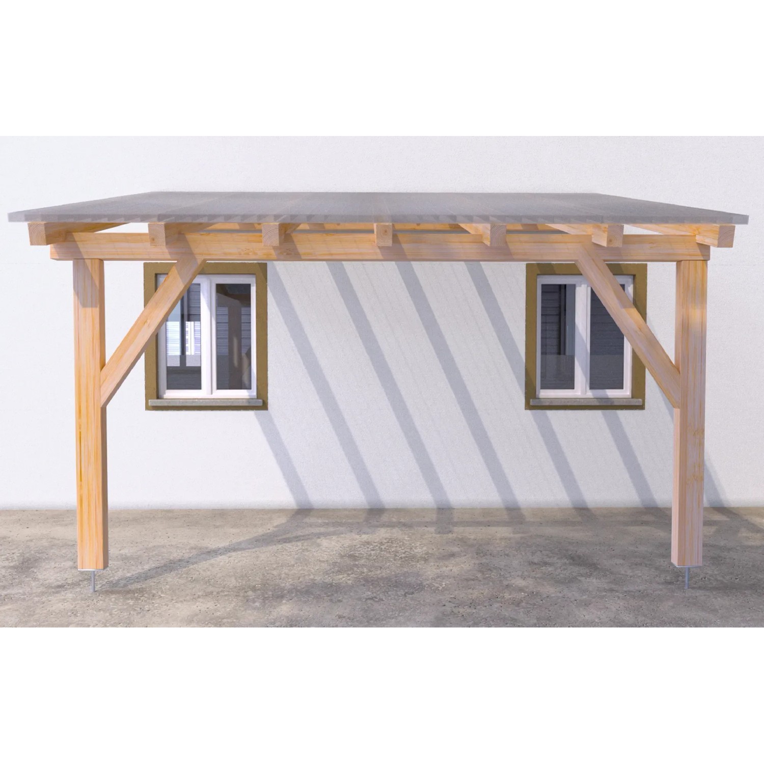 Holz-Carport mit transparentem Dach, befestigt mit Fischer Dübeln. Kategorie: Dübel.