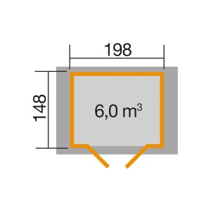 Grundriss Weka Holz-Gartenhaus 171 cm: Maße und Volumen des unbehandelten Gartenhauses mit Satteldach.