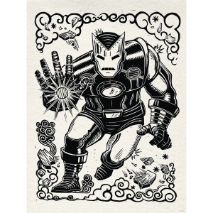 Komar Wandbild Marvel Iron Man Lino-Cut 30 cm x 40 cm Schwarz-Weiß