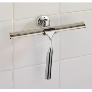 Wenko Duschabzieher Bovino mit Power-Loc Befestigung an weißer Wand.