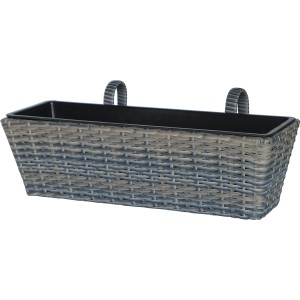 Balkonkasten aus Polyrattan in Anthrazit-Beige, 60 cm breit, mit herausnehmbarem Topf.