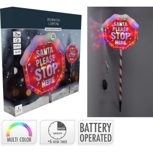 Weihnachts-Deko Bodenlampe Santa Stop, rot, 105 cm, beleuchteter Schriftzug für Außen, mit Timer.