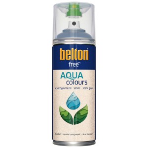 Belton Free AQUAcolours Klarlack Spray, transparent, seidenglänzend, 400ml Dose.