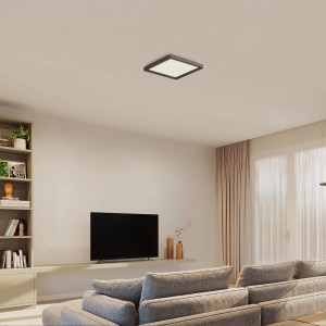 Philips Hue Tento LED-Panel White S, schwarze Deckenleuchte im Wohnraum.
