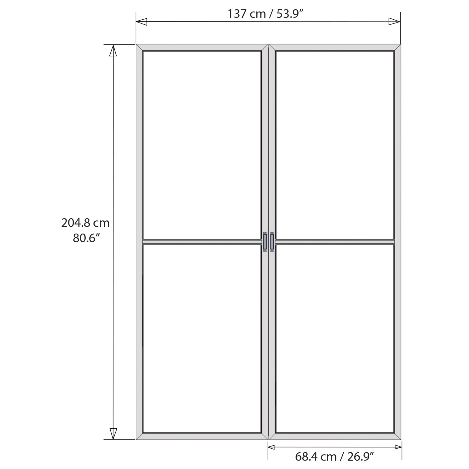 Technische Zeichnung: Palram Fliegengittertür für Garda/Ledro/San Remo, Maße 137x204,8cm, Anthrazit