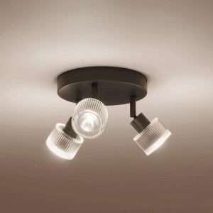 Schwarzer Philips Horen LED-Spot, 3-flammig, mit strukturiertem Glas für Wand- oder Deckenmontage.