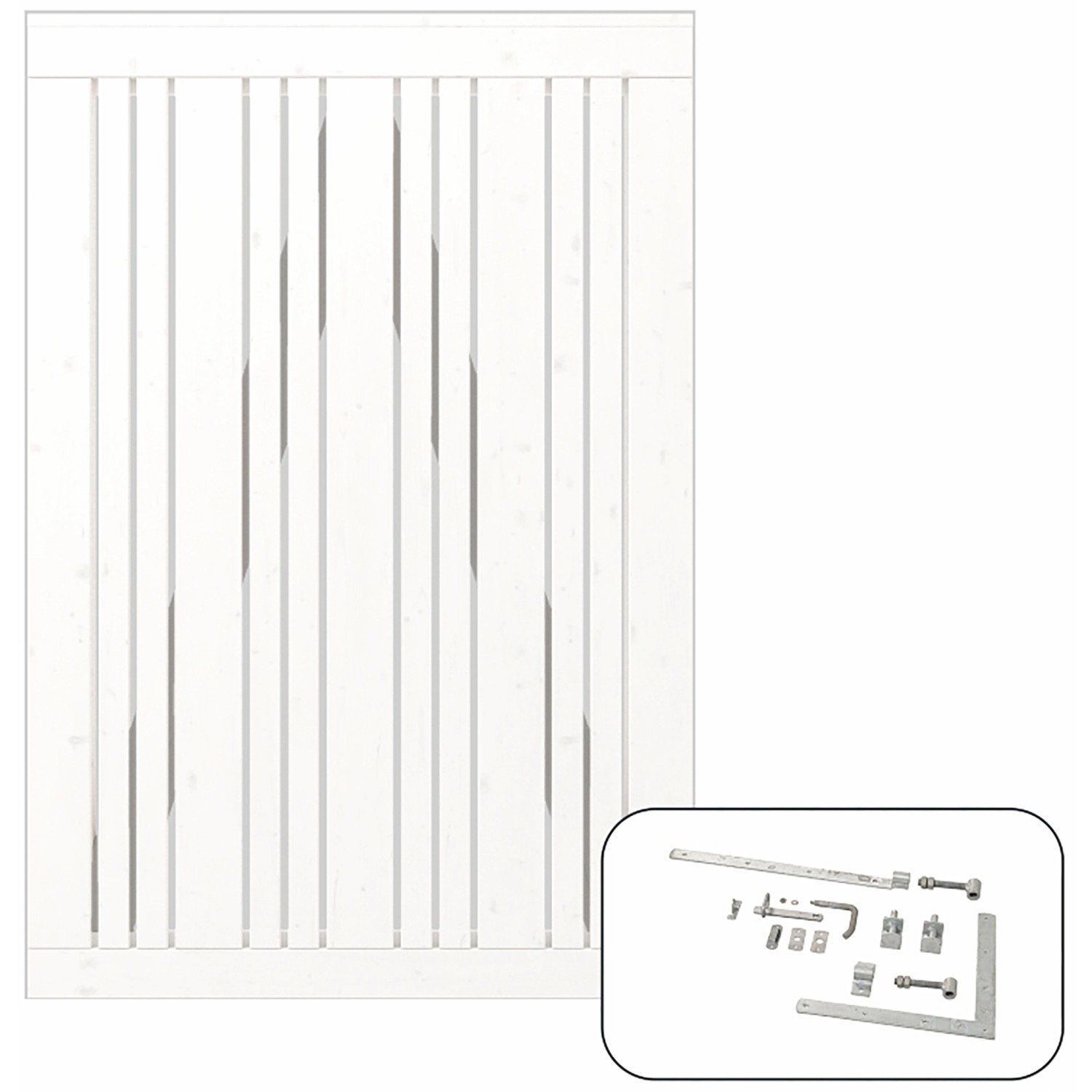 Weißes Nadelholz Gartentor Tangent, 95x140cm, inkl. Beschläge für Selbstmontage.