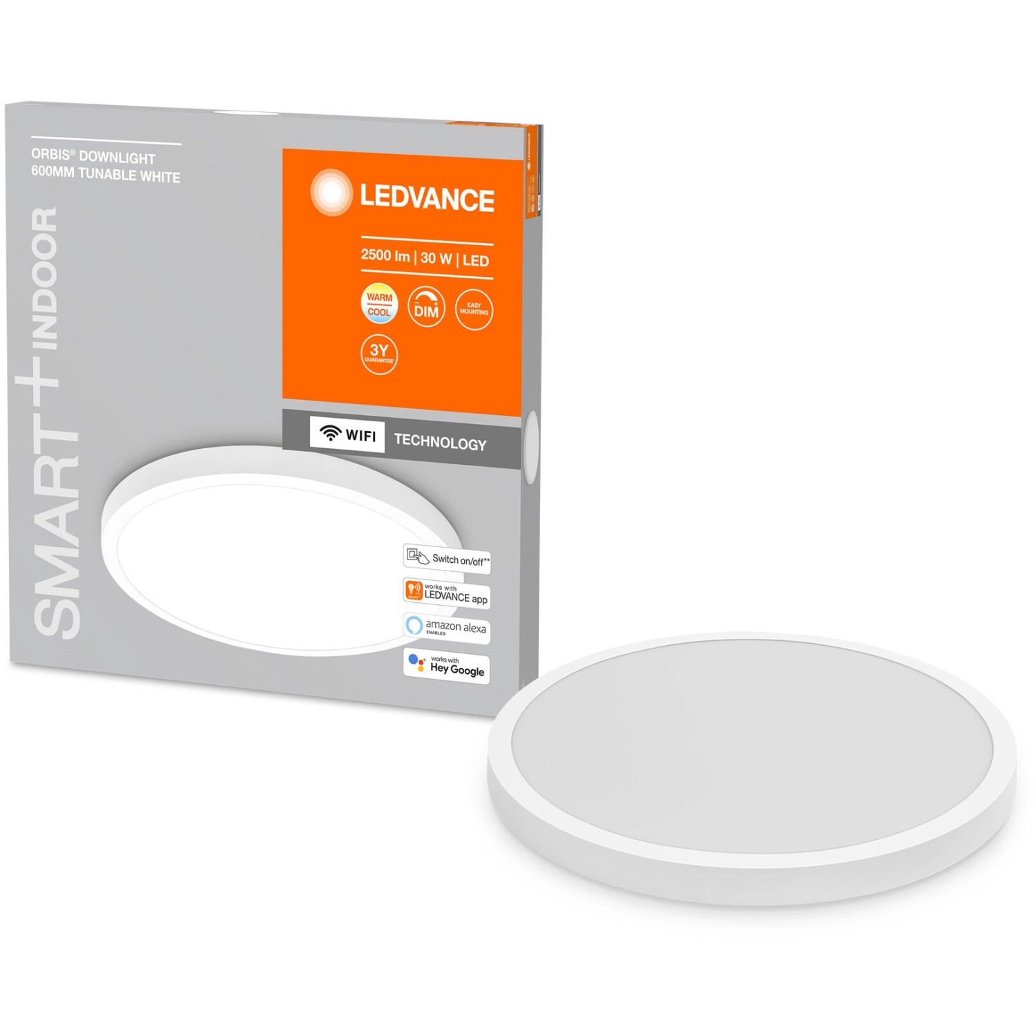 Ledvance Smart+ WiFi Einbauleuchte Surface Downlight, Ø 60cm, weiß. Smarte Deckenleuchte für Innenräume.