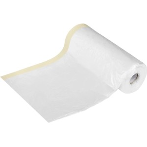 LUX-TOOLS 2-in-1 Krepp und Folie, transparent, mit beigem Klebeband zum Abdecken bei Malerarbeiten.