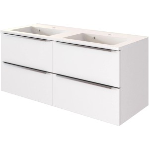 Weißer Held Möbel Doppelwaschtisch Monza, 120 cm breit, mit Softclose und vier Schubladen.