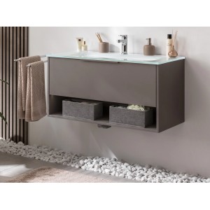 Fackelmann Waschtisch-Set B.Paris mit Glasbecken, 90,5 cm, Cubanit Grau, inklusive Unterschrank und Ablage.