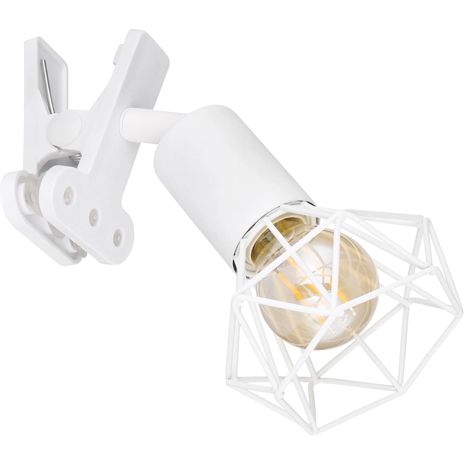Weißer Globo Klemmstrahler Xara I mit Metallgeflecht-Schirm und E14 Fassung.