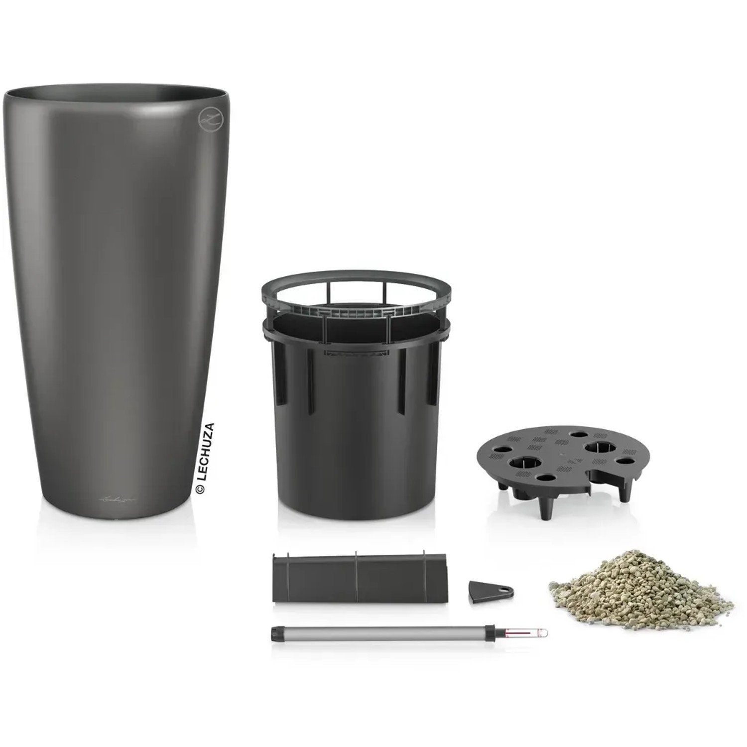 Lechuza Rondo Premium Pflanzsäule, anthrazit metallic, 40x75cm, mit Zubehör und Bewässerungssystem.