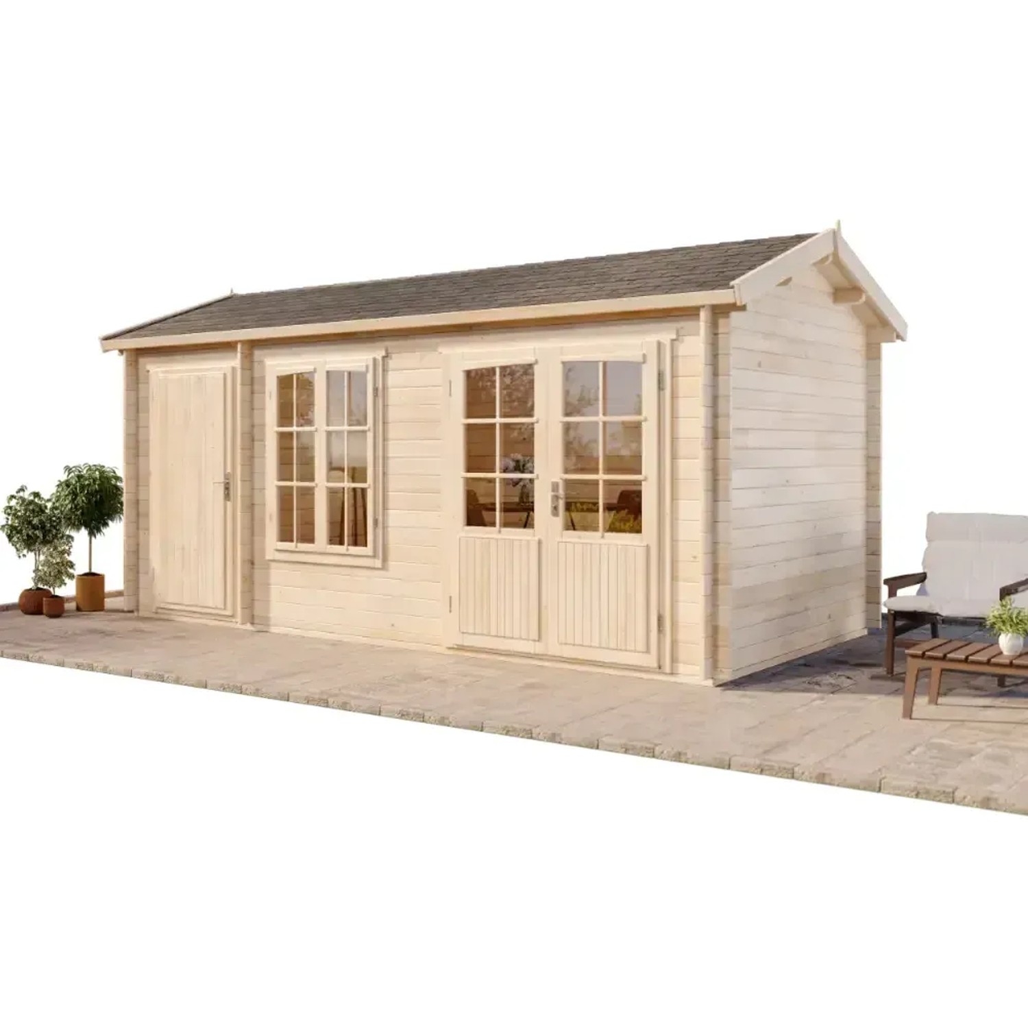 Alpholz Gartenhaus Bolton-28 XL, imprägniert, mit Satteldach und Doppeltür.