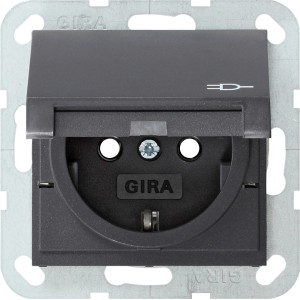 Gira Steckdoseneinsatz System 55 mit Deckel, Anthrazit, zur Unterputzmontage.